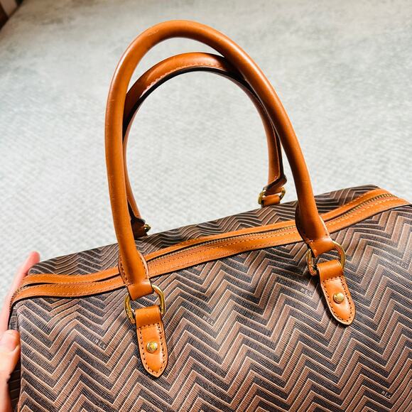 Vintage RALPH LAUREN Boswell Brown Striped Monogram Speedy Duffle Bag Barrell - Picture 4 of 12